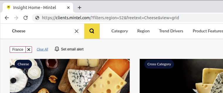 The applied search criteria are synchronised with the URL