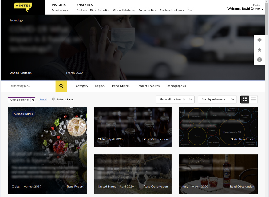 The Mintel homepage for clients